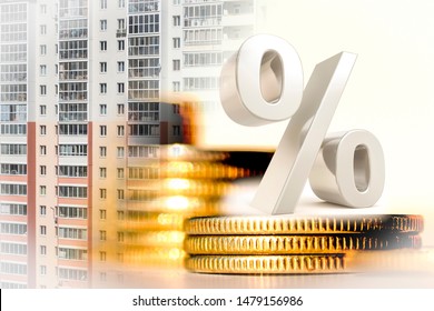 The symbol of interest on the background of money and construction . The concept of changing Bank interest rates . - Shutterstock ID 1479156986