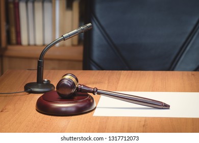 Symbol of judge and justice. Fair and legitimate decision. Judge's gavel  wooden table. Concept of law. Court, lawmakers and law. Bidding at auction. - Shutterstock ID 1317712073