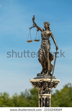 Symbol Justice. Lady of Justice. Blue Light