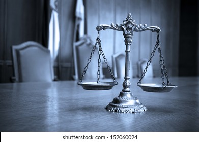 Symbol Of Law And Justice, Law And Justice Concept, Focus On The Scales, Blue Tone