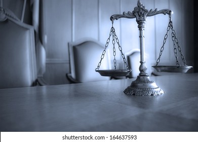 Symbol Of Law And Justice, Law And Justice Concept, Focus On The Scales, Blue Tone