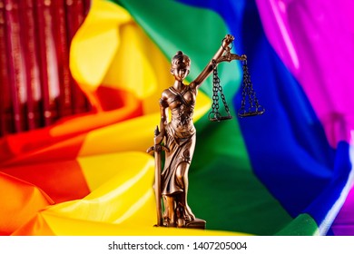 Symbol Of Law On Lgbt Rainbow Flag. Lesbian And Gay Rights And Equality