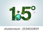 Symbol for limiting global warming.  Limit global warming "2°C" to "1.5°C". 3D Green 1.5°C symbol concept.