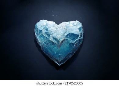 Symbol of love from cold ice. An unusual gift for Valentine's Day. Beautiful heart made of ice. Brilliant piece of ice in the shape of a heart.