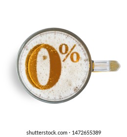 Symbol non alcoholic beer on the beer foam in glass isolated on white background. Top view. - Shutterstock ID 1472655389