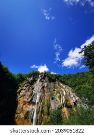 Symbol Of Plitvice Lakes National Park - Croatia Veliki Slap The Big Waterfall Under Sunny Summer Sky