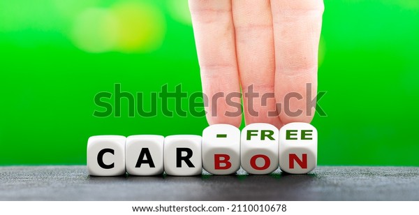 Symbol for\
reducing carbon emissions. Hand turns dice and changes the\
expression \