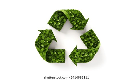 A symbol of waste recycling with green leaves. Environmental protection concept with white background. Save planet, eco, recycling concept
