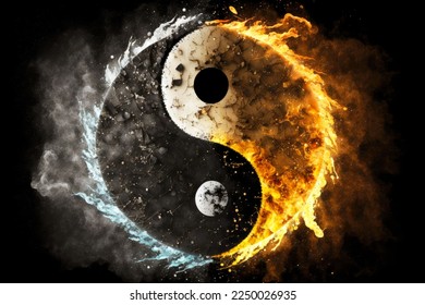 Símbolo de Yin-Yang, donde Yin es un elemento de agua, Yang es un elemento de fuego
