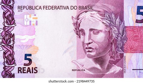 Symbolic effigy of the Republic, interpreted in the form of sculpture. Portrait from Brazil 5 Reais 2013 Banknotes.