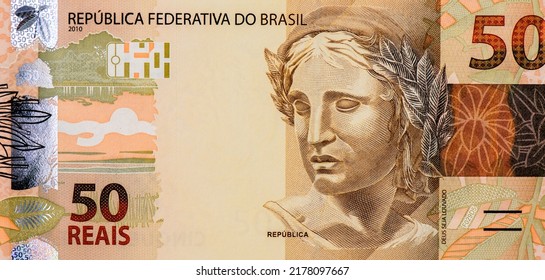 Symbolic effigy Sculpture of Braziln, Portrait from Brazil 50 Reais 2010 Banknotes. - Shutterstock ID 2178097667
