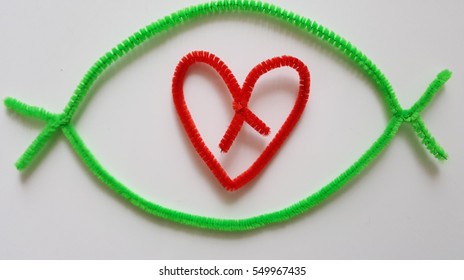 Symbols Made Of Colored Pipe Cleaner - Heart