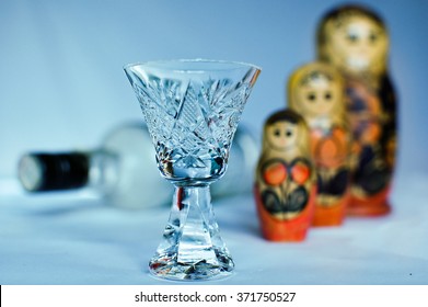 Symbols Of Russia - Vodka And Matryoshka Dolls