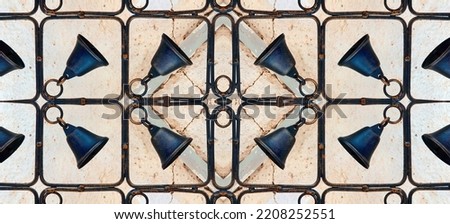 Symmetric Black Copper Bell Pattern made from Copper. Eclectic Concept. Wall Art Fence