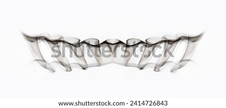 Symmetrical abstract photography of shapes acquired by smoke on a white background.