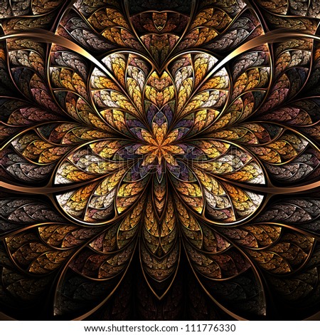 Symmetrical flower, warm and bright fractal art design