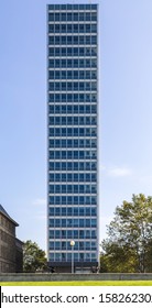 Symmetrical Front Shoot Of An Office Building With Blue Sky From Duesseldorf, Germany.