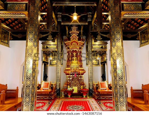 Symmetrical Golden Room Merit Traditional Thai Religion