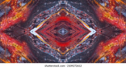 A symmetrical pattern formed by multi-colored spots of natural stone jasper texture. Seamless image with the mirror effect. - Shutterstock ID 2109272612