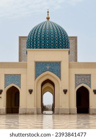 Symmetrical shot of Sultan Qaboos Grand Mosque in Sohar. Showing the beauty of Islamic architecture. 