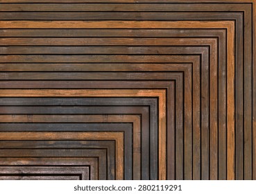 Symmetrical starburst pattern composed of interlocking sharp triangular natural wood slats, architectural timber overlay backdrop design