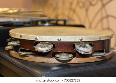 Symphonic And Brass Bands, Percussion Instrument Concept - Beautiful Closeup On Orchestral Tambourine, Ensembles And Jazz Concerts Of Classical Music, Turkish Folk, Greek, Italian, Samba, Pop And Rock