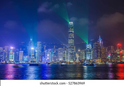 Symphony City Of Life At Victoria Harbor In HONG KONG Night.