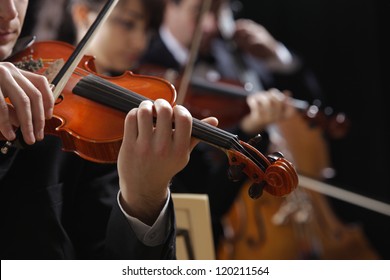 Symphony Music, Violinist At Concert, Hand Close Up