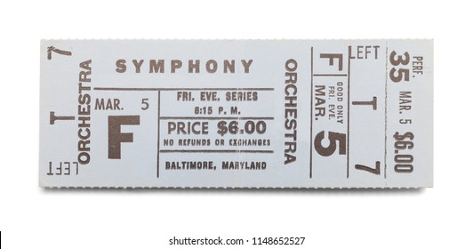 Symphony Orchestra Ticket Isolated on White  Background.