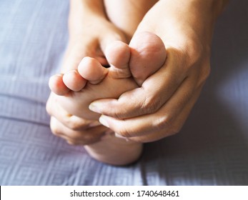 Symptom Foot Pain And Numbness In Feet Of Adult Women Or Ache From Bunion Disease Or Plantar Fasciitis.