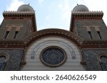 Synagogue of Turin (Tempio Israelitico) Moorish Revival Facade with Onion Dome Towers in Urban Setting