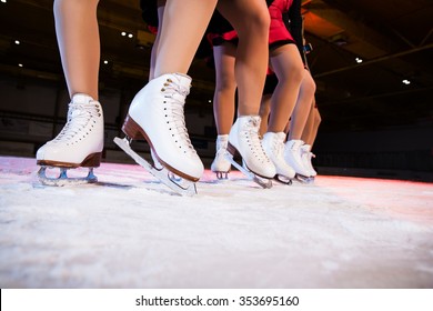 Synchronized Skating Team. Detail On Legs And Ice Skates. Color Filters.