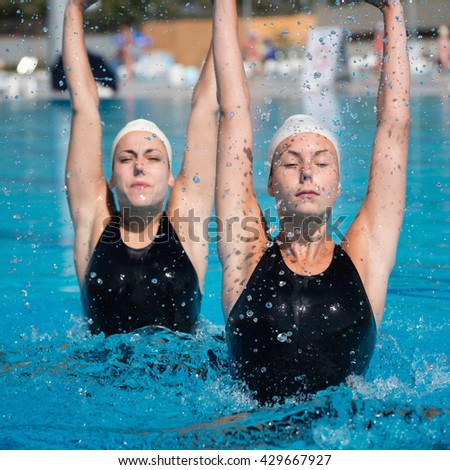 Synchronized swimming - eggbeater kick allows swimmers to stay high above the surface