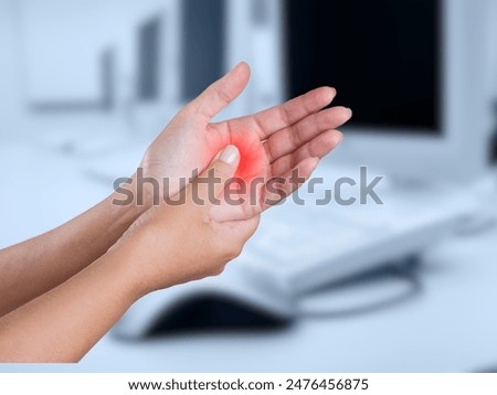 syndrome, carpal, tunnel, wrist, ache, muscle, woman, hand, computer, health, medical, work, red, desk, healthcare, palm, disease, illness, pain, human, mouse, injury, symptom, inflammation, joint, ar
