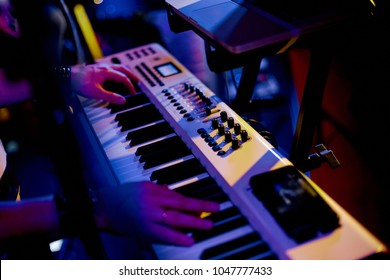 
synthesizer in a nightclub - Shutterstock ID 1047777433