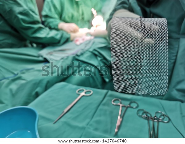 Synthetic Mesh that being used for Inguinal\
Hernia Repair under aseptic\
technique.