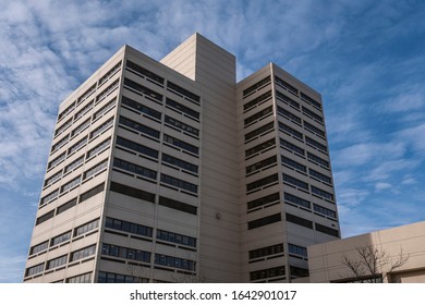 SYRACUSE, NEW YORK - FEB 05, 2020: High Angle Shot Of US Postal Office And US Social Security Administration Building