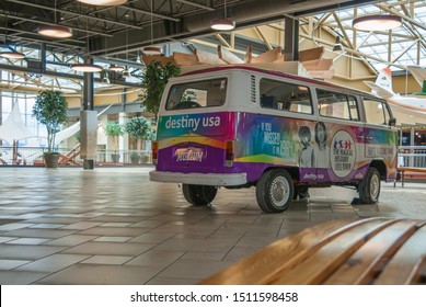 Syracuse, New York- NOV 6, 2017: Landscape View Of Destiny USA Mall Parked VW Van With Promotional Ads On.