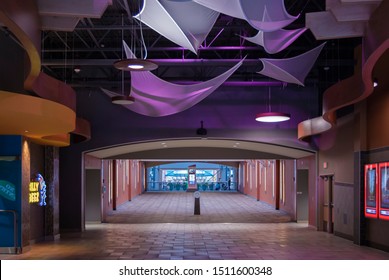 Syracuse, New York- NOV 6, 2017: Landscape View Of Destiny USA Mall Interior Lights.