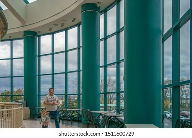 Syracuse, New York- NOV 6, 2017: Landscape View Of Destiny USA Mall Carousel Hall With People Walking By.