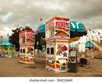 Syracuse, New York, USA. August 28,2014. The New York State Fair, Fair Midway Ticket Booths