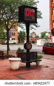 Syracuse, New York, USA. July 23, 2017. The 24 Second Shot Clock Memorial On South Franklin Street In Downtown Syracuse, NY First Used In 1954 In Syracuse, New York