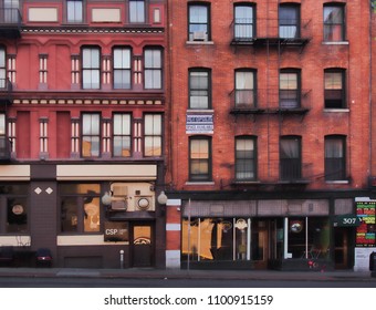 Syracuse, New York, USA. May 28, 2018. Store Fronts And Restaurants In Armory Square In Downtown Syracuse, New York, Early Morning