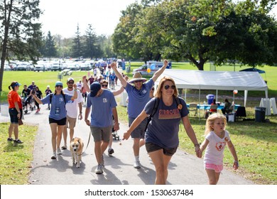 Syracuse, NY/ United States - September 28, 2019: JDRF One Walk, Long Branch Park Event Walkers, Volunteers And Sponsors Raise Money To Make Living With Type 1 Diabetes ,(T1D), Curing Children Donate 