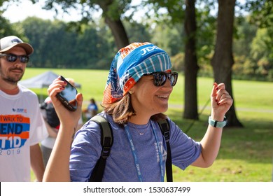 Syracuse, NY/ United States - September 28, 2019: JDRF One Walk, Long Branch Park Event Walkers, Volunteers And Sponsors Raise Money To Make Living With Type 1 Diabetes ,(T1D), Curing Children Donate 