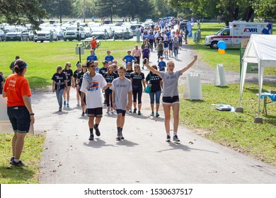 Syracuse, NY/ United States - September 28, 2019: JDRF One Walk, Long Branch Park Event Walkers, Volunteers And Sponsors Raise Money To Make Living With Type 1 Diabetes ,(T1D), Curing Children Donate 