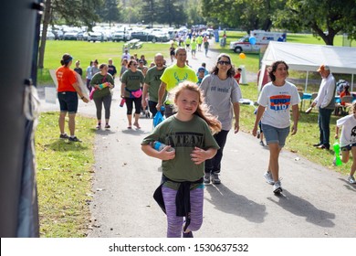 Syracuse, NY/ United States - September 28, 2019: JDRF One Walk, Long Branch Park Event Walkers, Volunteers And Sponsors Raise Money To Make Living With Type 1 Diabetes ,(T1D), Curing Children Donate 