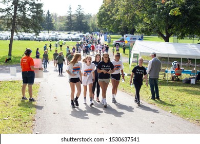 Syracuse, NY/ United States - September 28, 2019: JDRF One Walk, Long Branch Park Event Walkers, Volunteers And Sponsors Raise Money To Make Living With Type 1 Diabetes ,(T1D), Curing Children Donate 