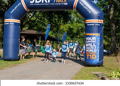 Syracuse, NY/ United States - September 28, 2019: JDRF One Walk, Long Branch Park Event Walkers, Volunteers And Sponsors Raise Money To Make Living With Type 1 Diabetes ,(T1D), Curing Children Donate 