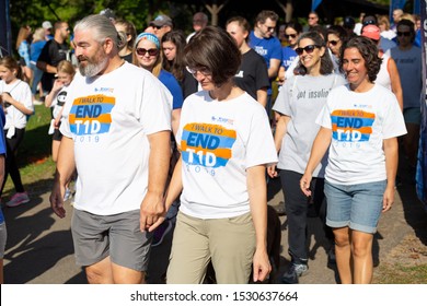 Syracuse, NY/ United States - September 28, 2019: JDRF One Walk, Long Branch Park Event Walkers, Volunteers And Sponsors Raise Money To Make Living With Type 1 Diabetes ,(T1D), Curing Children Donate 